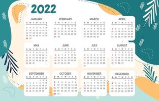 Modelo de calendário 2022 com design floral abstrato