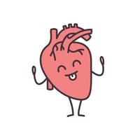 ícone de cor de emoji de coração humano feliz. saúde do sistema cardiovascular. órgão interno saudável. ilustração vetorial isolada vetor