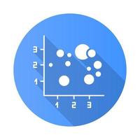 bolha gráfico azul design plano ícone de glifo sombra longa. gráfico de dispersão. apresentação de integração de informações. visualização da interação dos segmentos. análise de marketing. ilustração da silhueta do vetor