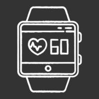 ícone de giz da função smartwatch de rastreamento de frequência cardíaca. indicadores de saúde. medição dos batimentos cardíacos. capacidade de pulseira de fitness e serviço de bem-estar. ilustração vetorial isolado quadro-negro vetor