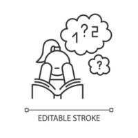 ícone linear de baixa concentração. resolução de problemas matemáticos. estudo de álgebra. foco errante. leitura chata. ilustração de linha fina. símbolo de contorno. desenho de contorno isolado do vetor. curso editável vetor