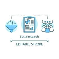 ícone do conceito de pesquisa social. pesquisa social, ilustração de linha fina de ideia de pesquisa. análise quantitativa populacional. sociologia. pessoas e comunidade. desenho de contorno isolado do vetor. curso editável vetor