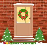 porta de natal com decorações. porta da frente de inverno vetor