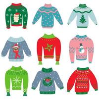 conjunto de suéteres de Natal tricotados aconchegantes e quentes. vetor