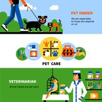 Banners veterinários com animal de estimação e veterinário vetor