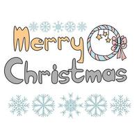 cartão postal de feliz natal. grinalda festiva de doodle e inscrição, decorada com flocos de neve ornamentados vetor