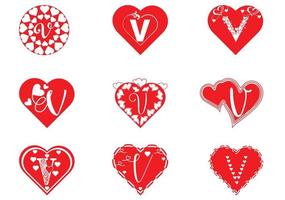Logotipo da letra v com ícone de amor, modelo de design para dia dos namorados vetor