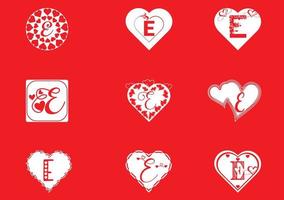 Logotipo da letra e com ícone de amor, modelo de design para dia dos namorados vetor