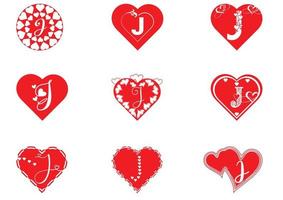 logotipo da letra j com ícone de amor, modelo de design para dia dos namorados vetor