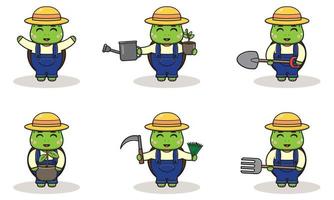 bonito tartaruga agricultor design de personagens com chapéu de palha. vetor