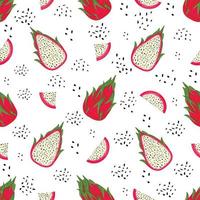 padrão sem emenda com frutos de dragão, fundo de pitaya. mão desenhada ilustração vetorial em estilo simples para capas românticas de verão, papéis de parede tropicais vetor