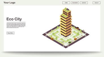 modelo de vetor de página da web eco city com ilustração isométrica