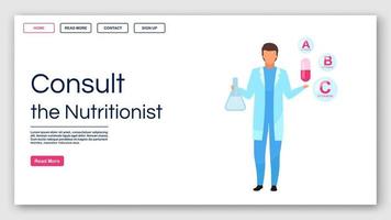 Consultando o modelo de vetor de página de destino de nutricionista. ideia de interface de site de conselhos de nutricionista com ilustrações planas. layout da página inicial da clínica de perda de peso. banner da web, conceito de desenho de página da web