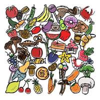 ícones de comida de vetor. conjunto de ícones coloridos de frutas e vegetais. vetor