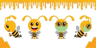 coleções de abelhas com moldura de mel vetor