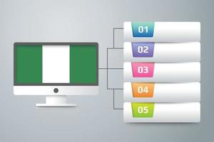 bandeira da Nigéria com design infográfico incorporado com monitor de computador vetor