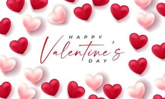 dia dos namorados corações 3d. banner de amor fofo, cartão romântico feliz dia dos namorados deseja texto, conceito de vetor de balões de coração vermelho