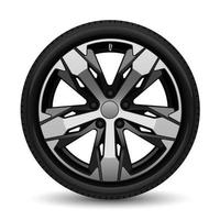 estilo realista de pneu de carro de roda de alumínio cinza corrida em vetor de fundo branco