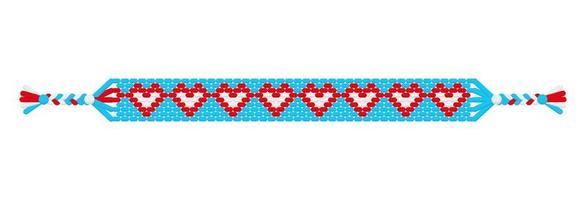 vector boho amo pulseira de amizade hippie artesanal de fios azuis, brancos e vermelhos.