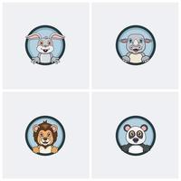 animais engraçados cabeça conjunto de design de personagens. coelho, rinoceronte, leão e panda. para design de logotipo, etiqueta, ícone, inspiração e modelo. vetor