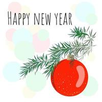 cartão de ano novo com um ramo de abeto vetor
