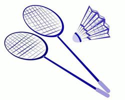 duas raquetes e uma peteca para jogar badminton vetor