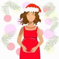 Mulher grávida encontra o Natal com um chapéu vermelho vetor