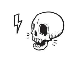 uma ilustração do crânio em um estilo de contorno em um fundo branco. uma mão simples desenhada de um vetor de doodle para recursos gráficos.