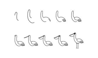 como desenhar um dinossauro fofo passo a passo. atividade fácil e divertida  para o desenvolvimento e a criatividade das crianças. tutorial de desenho  de animais e objetos da série do alfabeto em