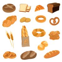 Pão fresco conjunto de ícones plana