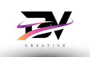ícone de design de carta de logotipo bv. bv letras com linhas coloridas de swoosh criativo vetor