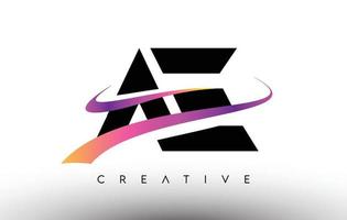 ícone de design de carta de logotipo ae. letras ae com linhas coloridas de swoosh criativo vetor