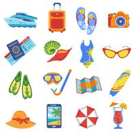Coleção de ícones plana de férias de verão vetor