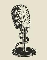 ilustração vetorial vintage microfone em fundo branco vetor