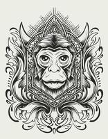 ilustração vetorial cabeça de macaco com ornamento de gravura vintage vetor