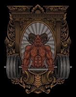 ilustração demon fisiculturista ginásio fitness