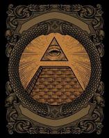 ilustração da pirâmide illuminati com estilo de gravura vetor