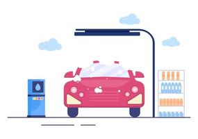 ilustração de design plano de serviço de lavagem de carro. trabalhadores lavando automóveis usando esponjas de sabão e água como plano de fundo, pôster ou banner vetor