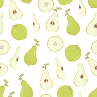 fruta sem costura padrão de peras com folhagem verde. frutas frescas saborosas. fundo, papel de parede. para estampas têxteis, pôsteres ou papel de embrulho vetor