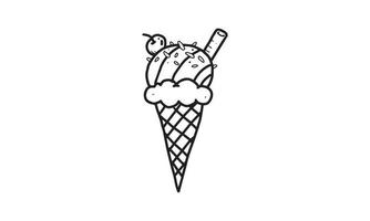 ilustração de casquinha de sorvete delicioso. desenho incolor para atividades de desenho e coloração. atividade divertida para o desenvolvimento e a criatividade das crianças. objeto isolado no fundo branco em desenho vetorial. vetor