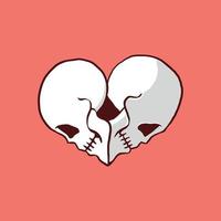 casal crânio cabeça ilustrado em coração ou amor. ilustração em vetor doodle gótico romântico para elemento gráfico, tatuagem, adesivo, etc.
