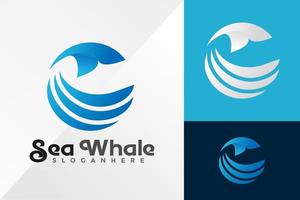 modelo de ilustração vetorial de design de logotipo de onda de baleia do mar vetor