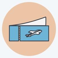 bilhetes de avião ícone - estilo companheiro de cor - ilustração simples, traço editável vetor