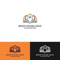 logo design a casa combinada com livros simboliza a biblioteca. você pode usá-lo para o logotipo de sua casa ou biblioteca, área de leitura ou qualquer outra coisa. vetor