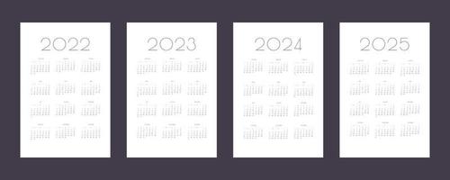 2022 2023 2024 2025 calendário modelo de programação individual em estilo minimalista moderno. semana começa no domingo vetor