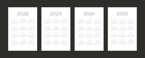 2022 2023 2024 2025 calendário modelo de programação individual em estilo minimalista moderno. semana começa no domingo vetor