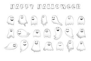 silhuetas de fantasma de halloween com um rosto sorridente assustador e engraçado, ilustração vetorial de desenho animado vetor