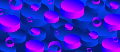 fundo abstrato com elementos de círculo geométrico gradiente. objetos forma 3d. ilustração em azul, néon, rosa. vetor