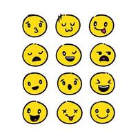 conjunto de mão emoticon amarelo bonito desenhado com vetor de fundo isolado. símbolos de qualidade premium e coleção de logotipo da web de sinal. pictogramas de emoticons simples e modernos