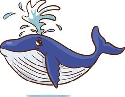 fofa azul baleia natação entre estrelas do mar e peixes dentro mar ou oceano. gigante embaixo da agua animal. infantil colori plano ilustração isolado em branco fundo vetor